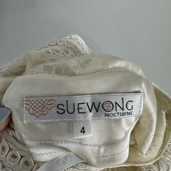 Sue Wong Nocturn Dress Womens 4 Cream Lace Sheath Bridal Cocktail Embroidered - Picture 8 of 14